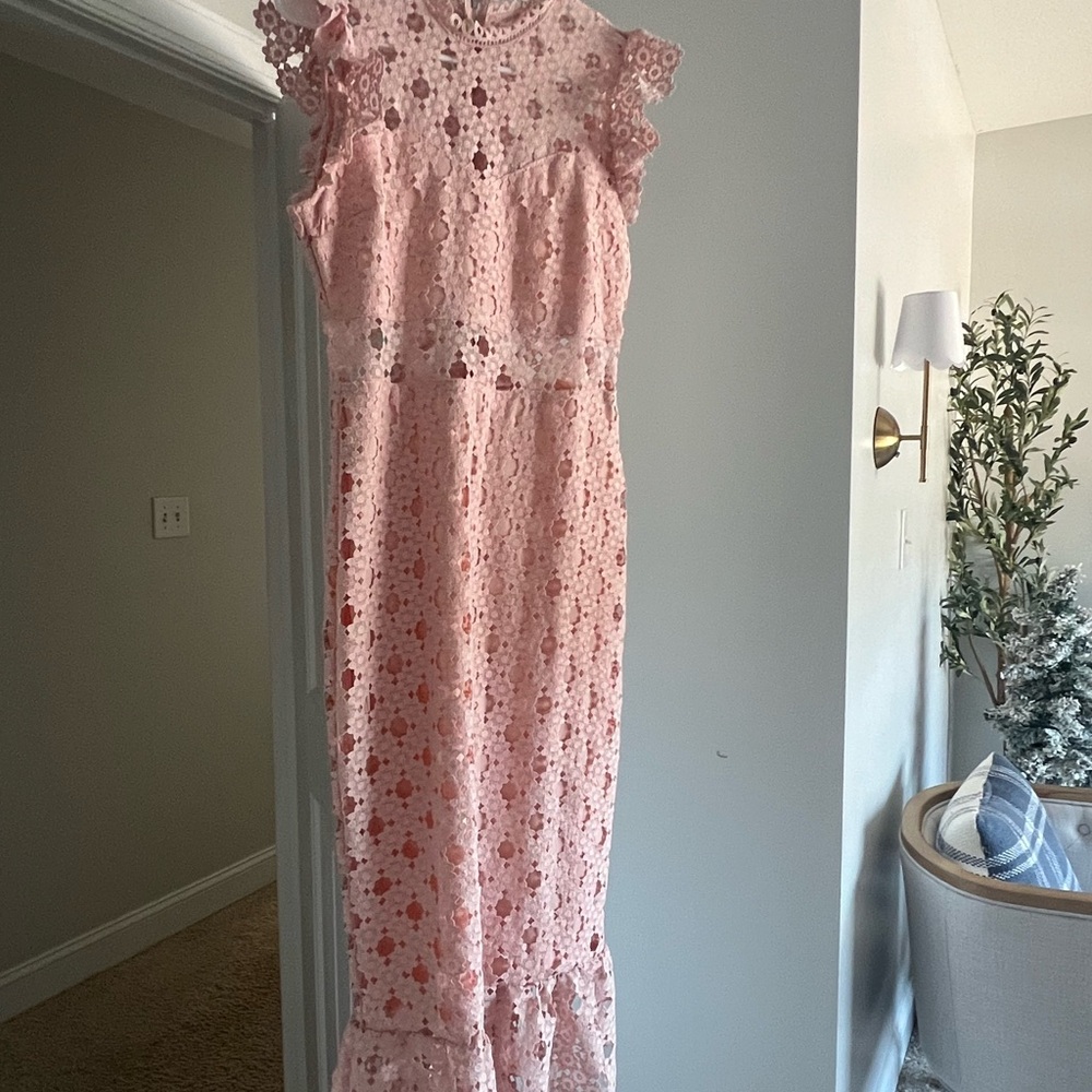 Petal & Pup Pink Lace Midi Dress